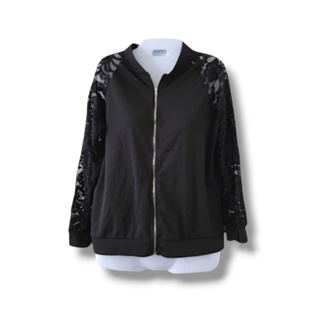 Fashion Classics | Cute Black Lacy Long Sleeve Bomber Jacket (SIZE S)